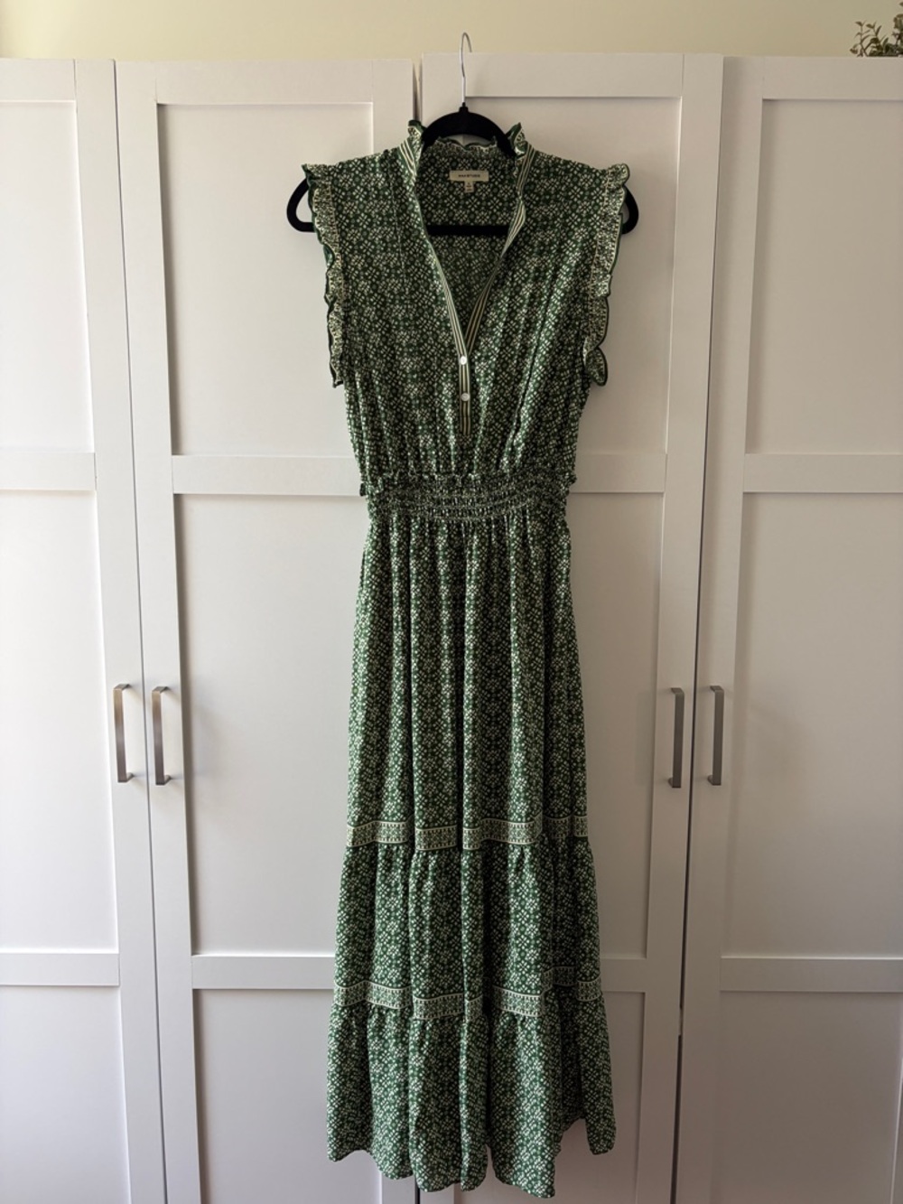 Green Floral Maxi Dress with Smocked Waist — Never Worn